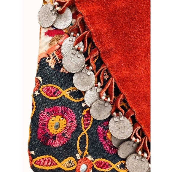 RAJ Red‎ Suede Crossbody Purse Kantha Mirrored Coins Anthropologie - Picture 3 of 10